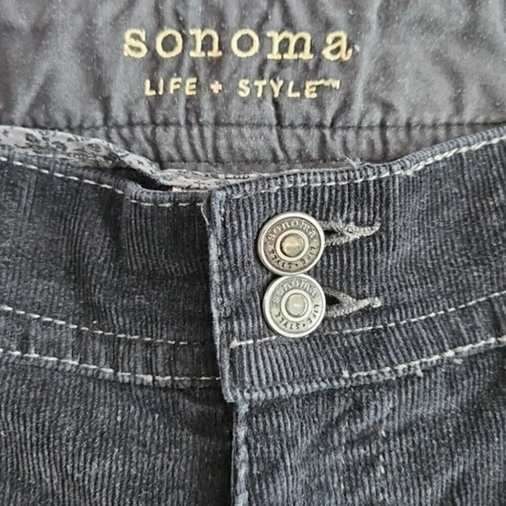 Sonoma Corduroy Pants Women's 10 Average (34x32) Black Boot Cut Brown Flap‎ Pkt